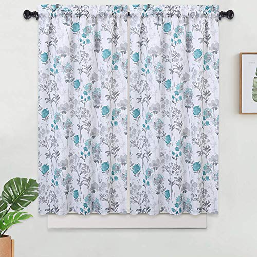 LinTimes Small Curtains Tier for Window,Rod Pocket Cafe Curtains for Bathroom/Bedroom/Living Room,W27 x L45-Inch,Green/Grey 2 Panels