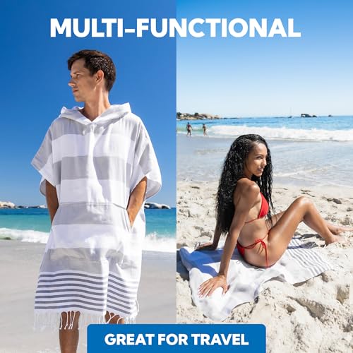 Image of SUN NINJA Surf Poncho, Turkish Cotton Hooded Changing Towel, Adult