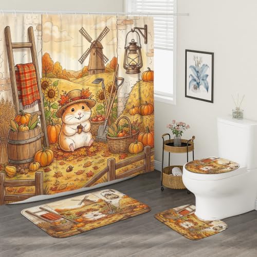 Rideaux de douche hamster d'automne ensemble textile salle de bain - 3