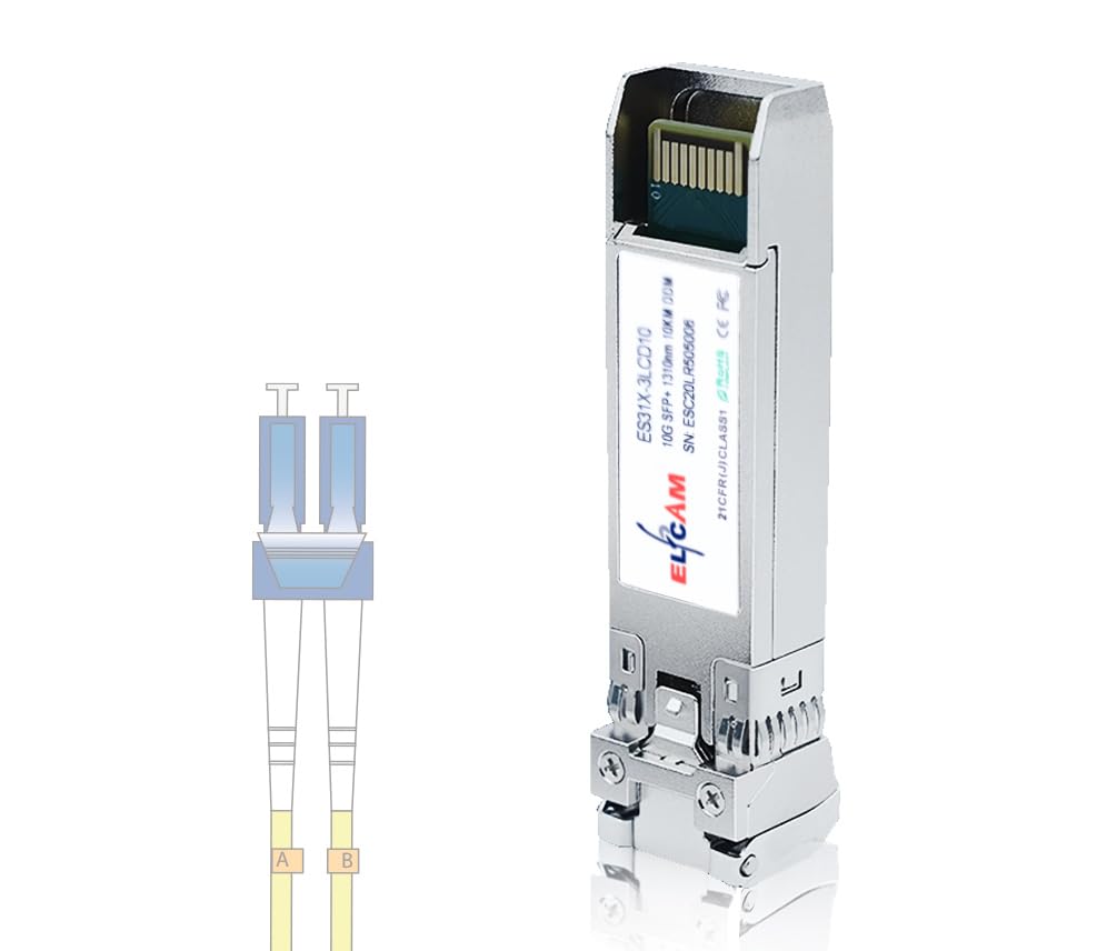 Elfcam Modulo Ricetrasmettitore Fibra Ottica 10Gb SFP+ SFP+ 10GBase-LR 1310nm LC/UPC DM OS2 Compatibile Freebox Ultra 1 Pezzo