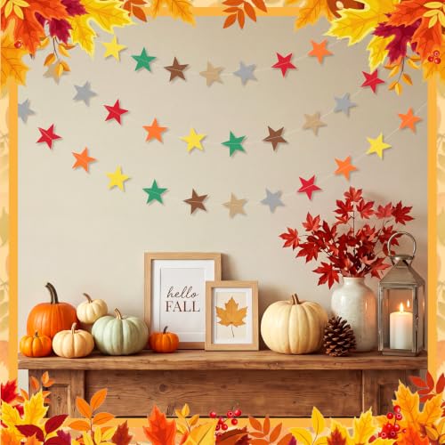 Image of Patelai 130 Feet Glitter Star Garland Banner Decoration Hanging Star Decoration Gold Party Decorations for 2025 Christmas New Year Wedding Birthday Festival Party Decor(Fall Color,10)
