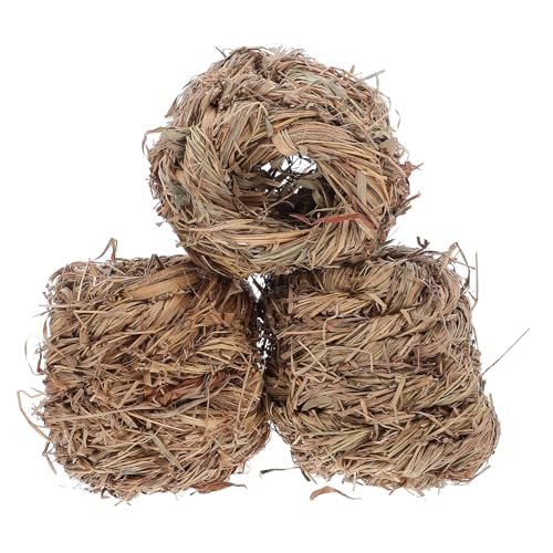 TOYANDONA Lot de 3 Cabanes Nid de Hamster en Paille Tressée Naturelle, Jouet D’Exploration pour Petits Animaux, Taille Moyenne, Adapté pour Lapins, Hamsters et Gerbilles, Couleur Café