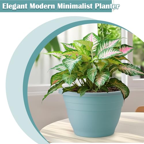 Image of RooTrimmer 3 Pack 11 Inch Plant Pots with Drainage Hole and Plug, Durable Plastic Flower Pots for Indoor & Outdoor Plants, Elegant Mordern Plant Pots Perfect for Herbs, Flowers & Succulents, Blue
