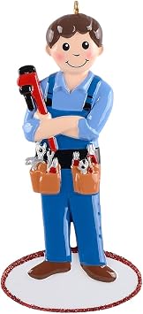Handyman Ornament 2026 Personalized Construction Worker Christmas Decor | For Mr Fix It and Skilled Tradesmen, Workshop Projects and Renovation Memories, Hand Painted Polyresin with Red Pipe Wrench