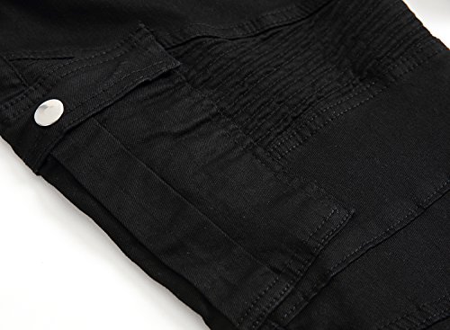 Qazel Vorrlon Men's Biker Moto Distressed Destroyed Fashion Skinny Fit Jeans W40,Black