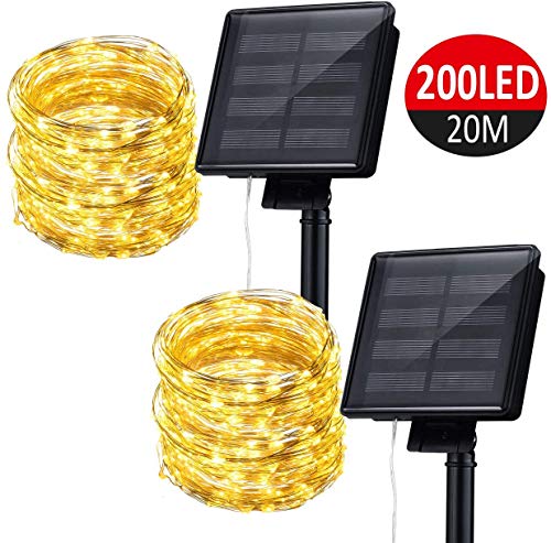 Preisvergleich Produktbild Mpow Solar Lichterketten aussen, 200 LED Kupferdraht Lichter, Lichterkette Solar aussen Sternenlicht, IP65 wasserdicht Solar Lichterkette außen für Weinachten,Valentinstag,Hochzeit Fest Party -2 Stück