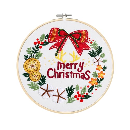 Image of wtisan Christmas Embroidery Kit, Cross Stitch Kits for Beginners, Needlepoint with All Tools & Instructions, Stamped Hand Embroidery Starter Kit for Holiday Crafts & Xmas Home Decor, W14