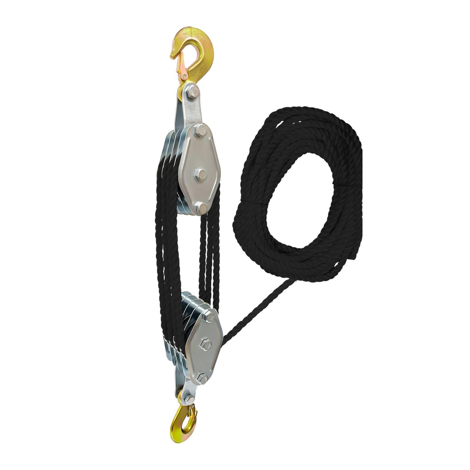 Heavy Duty Wheel Block & Tackle Pulley System – Soluzioni efficienti per sollevamento garage, paranco manuale in acciaio con corda per un facile sollevamento e spostamento, paranco a fune durevole
