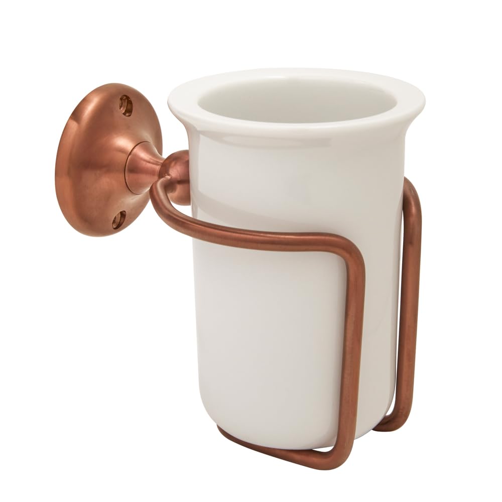 Milano Elizabeth Wall Mounted Bathroom Ceramic Toothbrush Tumbler Brushed Copper Holder