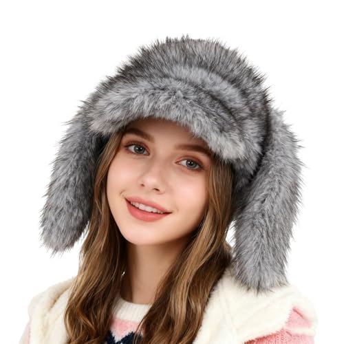 Chapeau d'hiver en fausse fourrure à longues oreilles de lapin pour femme
