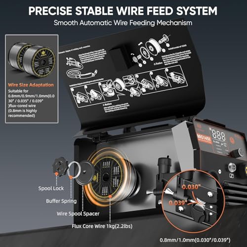 Image of H HZXVOGEN 145A MIG Welder, 110V /220V Flux Core Gasless MIG /Lift TIG /Stick