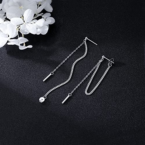 SLUYNZ Solid 925 Sterling Silver Bar Dangle Earrings for Women Minimalist Dangle Earrings Threader Chain4