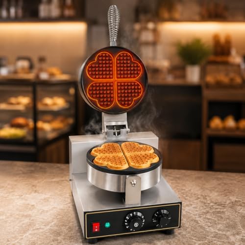 Image of Heart Shape Waffle Maker 5 Slot, Commercial Electric Waffle Maker Machine, Professional Belgian Waffle Machine for Cafe Bakery