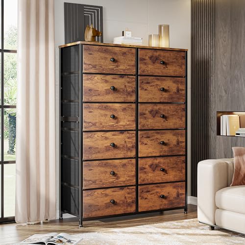 12 Drawers Dresser for Bedroom, 52.2''H Tall Dresser for Closet, Dressers & Chests of Drawers with Wooden Tabletop, Metal Frame, Dressers for Bedroom, Hallway,Closet, Rustic Brown - Image 3