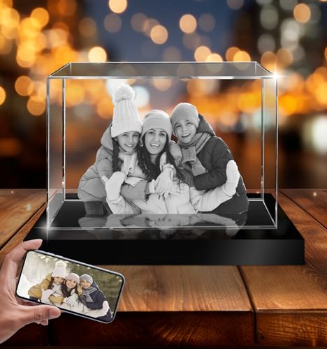 POEM Studio 3D Crystal Photo Personalized Gift for Mom, Mother's Day, Dad, Men, Women, Valentines Day, Xmas Gifts - 3D Photo Crystal - Personalized Gift Idea - Small, Landscape