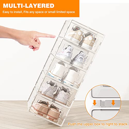 Fixwal 12Pcs Shoe Storage Boxes Clear Shoe Boxes Stackable With Lids, Space Saving Shoe Holder Sneaker Display Case, Shoe Container Boxes For Closet Bedroom Bathroom #TOP3