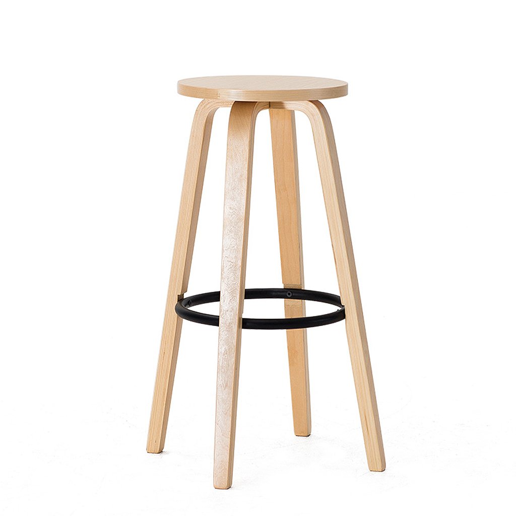 ZHEN GUO Modern Wooden Round Bar Stool With Iron Footrest, Wood Kitchen Counter Height Bar Stool, 27 Inch High Barstool (Color : Natural)