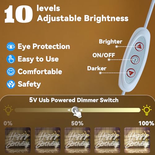Happy Birthday Neon Signs for Party Decor Dimmable LED Birthday Neon Light for Wall Decor Light Up Happy Birthday Led Signs for Backdrop Birthday Any Ages Bday Celebration Decoration, Warm white