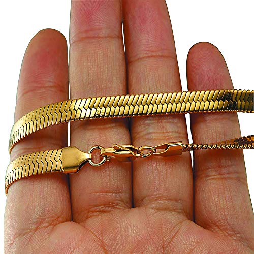 TUOKAY 18K Faux Gold Herringbone Chain Necklace, Fashion Hip Hop Snake Chain for Women and Men School Rapper Kit Costume Accessory, Sparkling Faux Gold Chain Necklace. 24" 7mm3