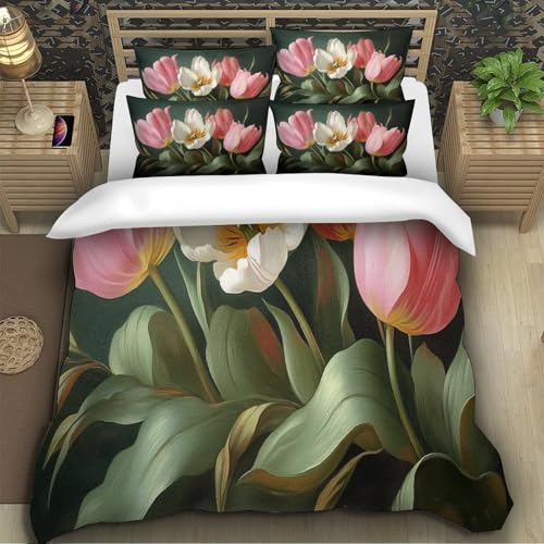 Linge de lit tulipes imprimé 3D en peinture botanique microfibre premium - 5