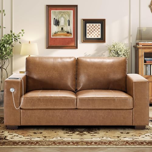 Image of Hanherry Faux Leather 70 inch Sofa for Living Room, Modern Comfy Sofa with Medium Firm Seat Cushion, Removable Cover,Wide Armrest,USB /Type-C Port,Couches for Small Space,Apartment