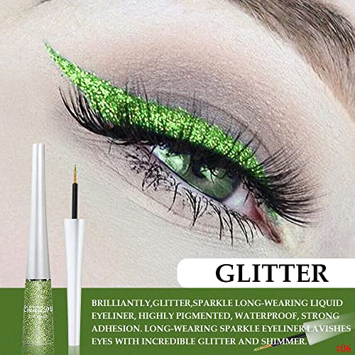 Evpct 2Pcs Dark Light Emerald Green Color Liquid Glitter Eyeliner Sets Eyeliner Glitter Liquid Liners For Women Sparkly Glitter Eyeliner Makeup Delineador Con Glitter De Colores Para Ojos Colores 2+6 #TOP2
