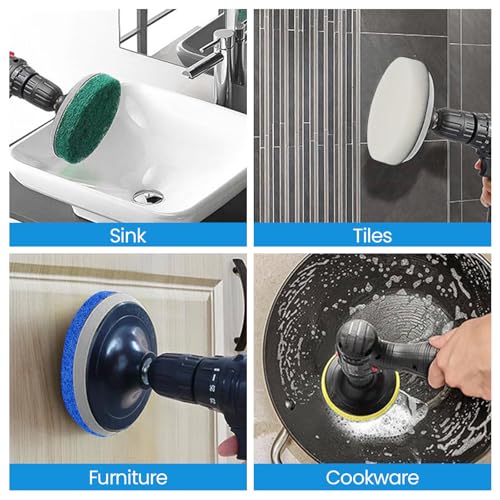 FuxFuis 35 Stück Reinigungsbürste Aufsätze für Bosch, Reinigungsbürste Pad Universal Bürste Pad Ersetzbar Scheuer-Pad Hochleistungspad 5 Arten Farbe Küchenpad Reinigung Pads für Küche Garten