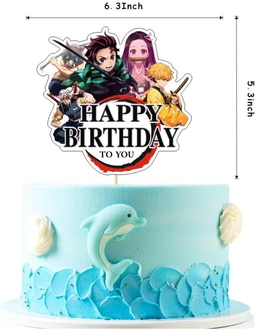 Demon Birthday Decorations, Slayer Party Supplies Include Happy Birthday Banner, Cake Topper and Cupcake Toppers, Balloons for Kids Party Decor