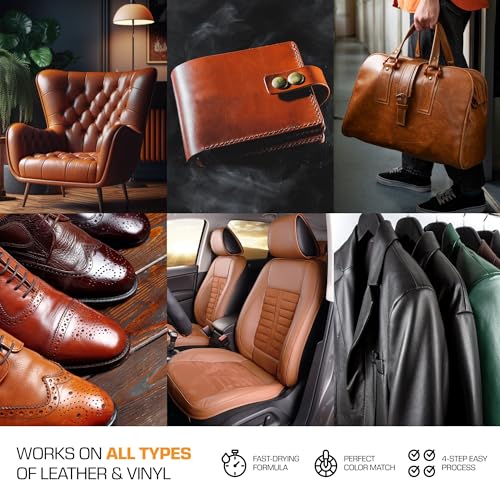 Leather and Vinyl Repair Kit for Furniture, Leather Scratch Repair for Upholstery and Boats, Easy Color Match, All-in-One Color Restorer for Jackets, Purses, and Shoes