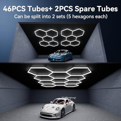 Image of MODERN 11 Hexagon LED Garage Light, Ultra-Bright 6500K Natural White, 11 Grids for Garage, Mall, Shop, and Auto Detailing.