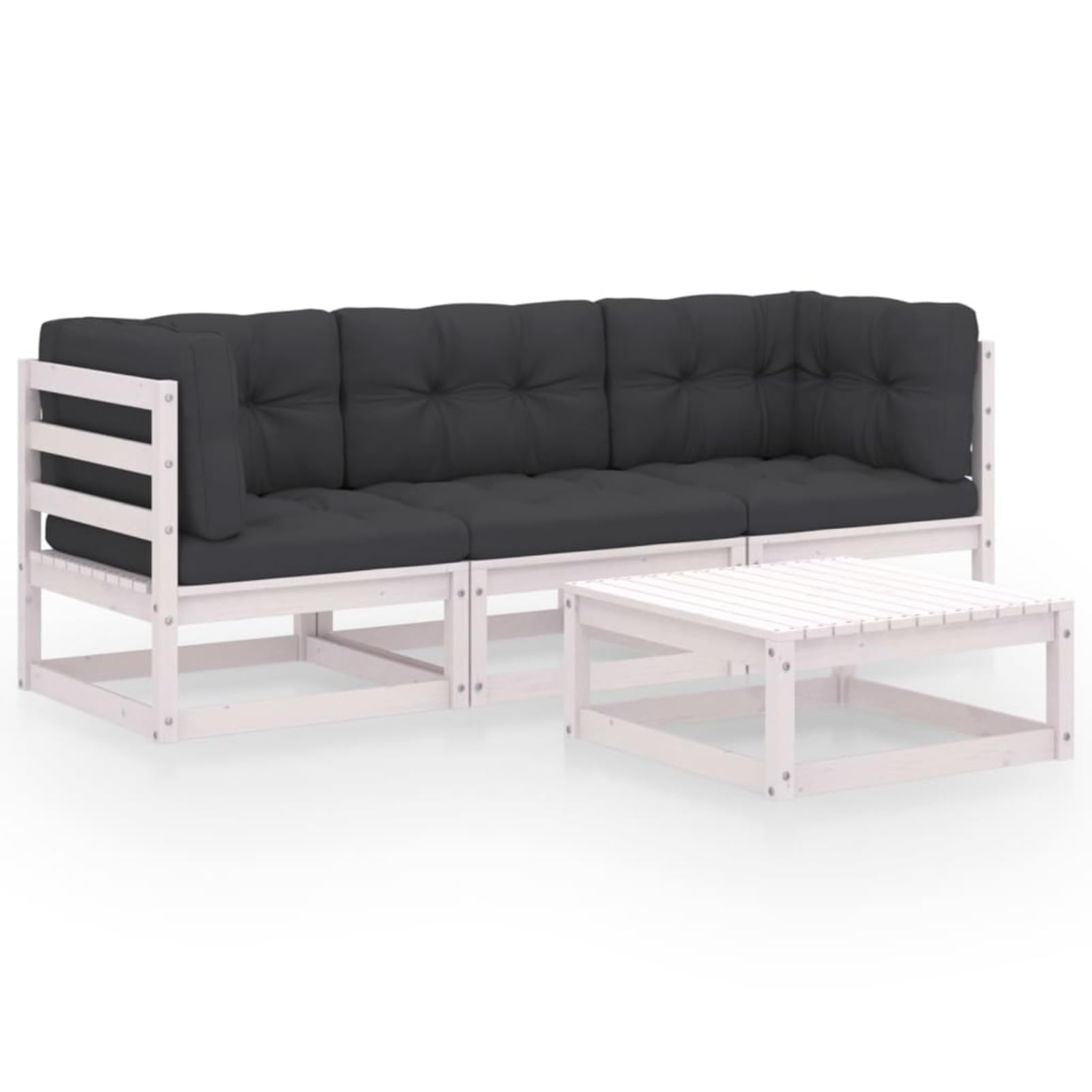 Homgoday Muebles de jardín 4 Piezas con Cojines de Madera de Pino Maciza Conjunto de Jardin Exterior mobiliario Jardin para jardín, terraza, Exterior Cojín Incluido Blanco