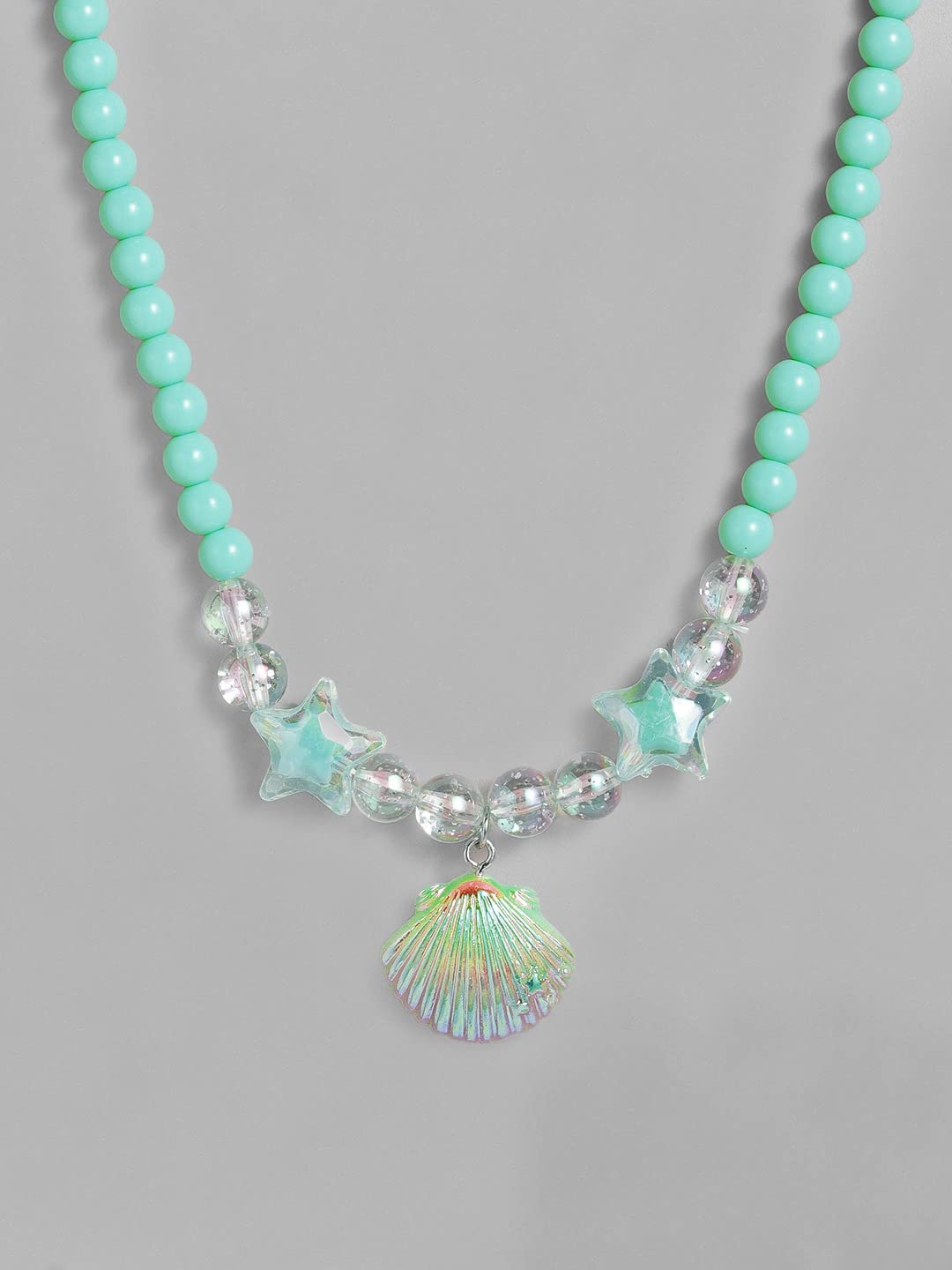 El Regalo 1 Pair Girls Kids Colorful Jewelry Sets | Colorful Princess Star/Mermaid Beaded Necklace & Bracelet Sets, Princess Necklace Bracelet Set for Girls (Grassy Green Shell Jewelry Set) 3