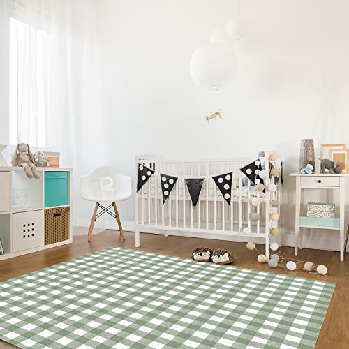 Sage Green Area Rug 5' X 8' - Modern Outdoor Living Room Bedroom Area+Rug Carpet, Kitchen Rug Bath Mat Front Porch Floor Doormat Runner Rugs Country French Rustic Buffalo Plaid Check #TOP2