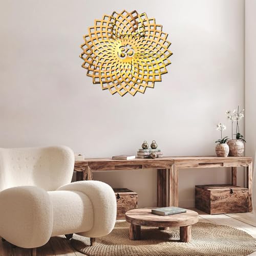 Image of Bikri Kendra - Mandala Om Golden Mirrors Stickers for Hall Living Room Bedroom Kids Room Home Office 3D Acrylic wall Stickers (Gold Mandala om)