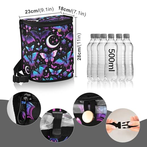 Image of MNSRUU Car Trash Can with Lid, Neon Purple and Bats Stars and Moons Car Trash Bag Hanging Organizers and Storage for Front Back Seat, Leak-Proof Trash Bin