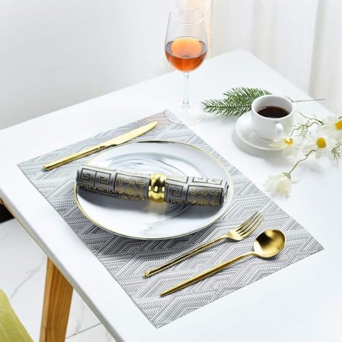 Image of YELONA Placemats for Dining Table - Heat Resistant, Non-Slip & Washable PVC Vinyl Table Mats - Set of 6, 45 x 30 cm (Grey & Black)