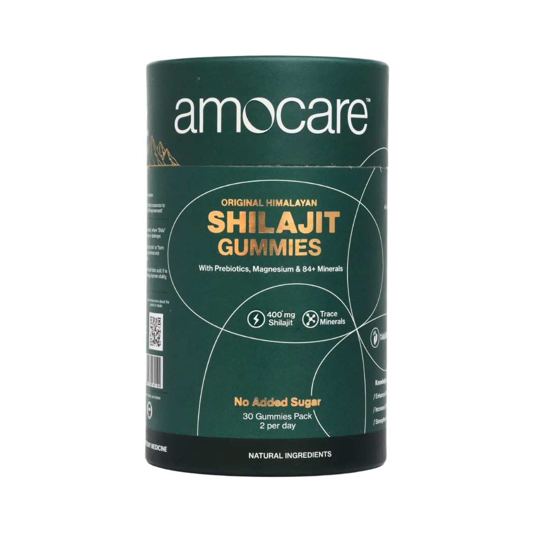 Amocare Pure Himalayan Shilajit Gummies 400mg | 75%+ Fulvic Acid & Trace Minerals | Natural Energy, Stamina & Immunity Support | No Added Sugar | Tamarind Flavor | 30 Gummies