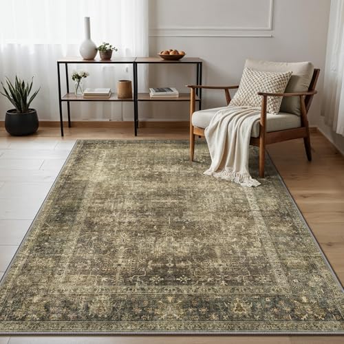 GENIMO Teppich Wohnzimmer 120X170 cm Waschbar Vintage Sandbraun – Ansicht 6
