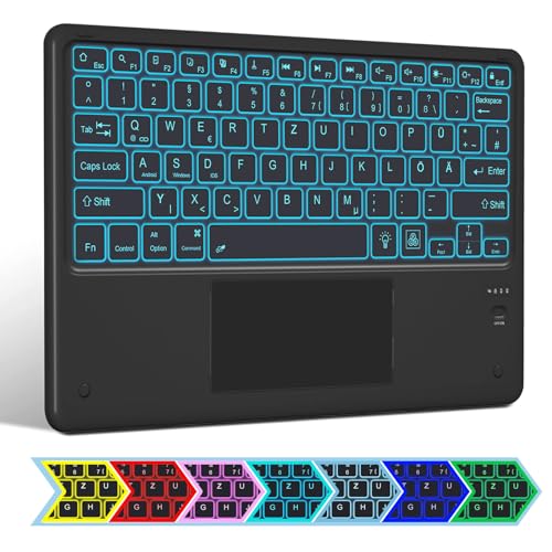 BL Bluetooth Tastatur mit Touchpad, QWERTZ Tastatur Kabellose mit 7 Farben Beleuchtete Bluetooth 5.1...