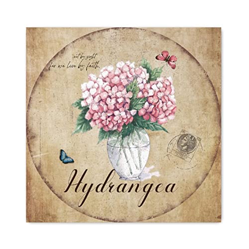 Décoration murale bois fleurs hortensia rose cadre vintage chic maison