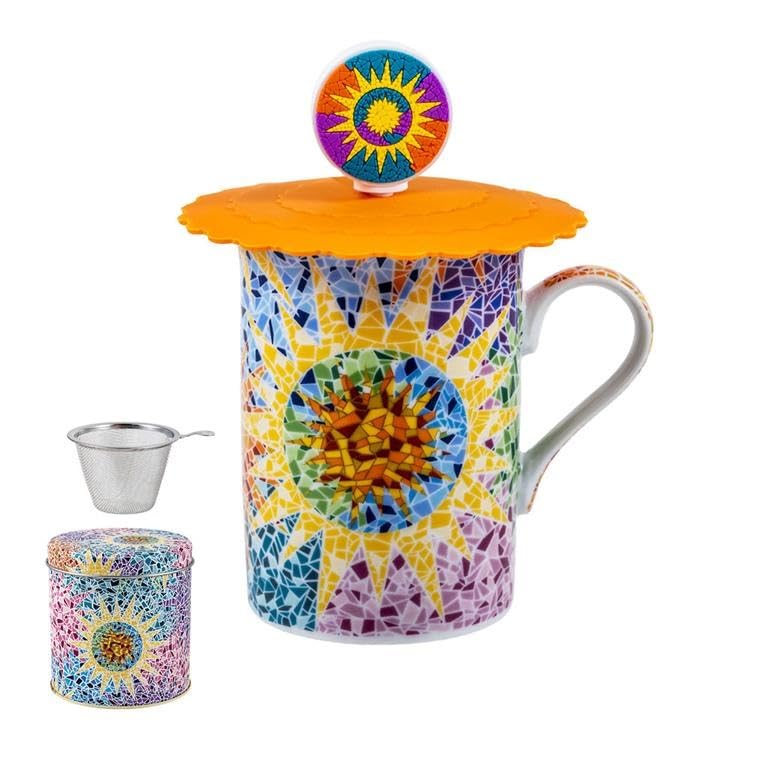 DRW Lot de 6 tasses à infusion avec filtre en acier inoxydable Éléments de Gaudi Tasse : 8 x 8 x 10 cm
