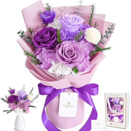 Fiorifiore 母の日 プリザーブドフラワー ブーケ 3輪 薔薇花束 自立式 ギフトボックス付き 誕生日 結婚祝い プレゼントに最適 インテリアドライフラワー Mystique