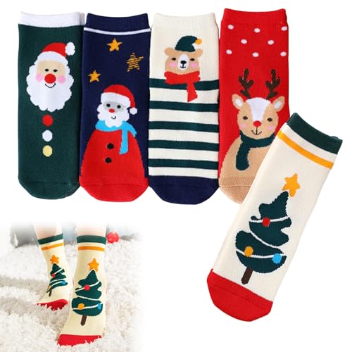 COZERI 5 Paar Weihnachtssocken Kinder, Dicke Warme Kuschelsocken...