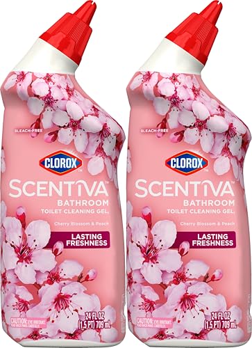 Clorox Scentiva Bathroom Toilet Cleaning Gel, Cherry Blossom and Peach, 24 Fluid Ounces (Pack of 2)