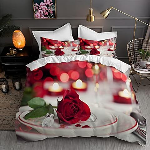 LLSZAHD Double Duvet Set Valentine's Day Bedding Set with Zipper Closure Fluffy Duvet Set 200x200 Cm Includes 2 Pillowcases 50x75 Cm, Personalized Gift, Valentine's Day present Cover