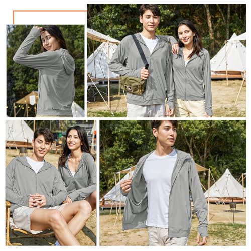 Image of SANNIDHI Women's UV Protection Sun Screen Jacket, 50+ Sun Protection Jacket Lightweight Long Sleeve Sunscreen Clothing Hoodie with Pocket for Outdoor Hiking