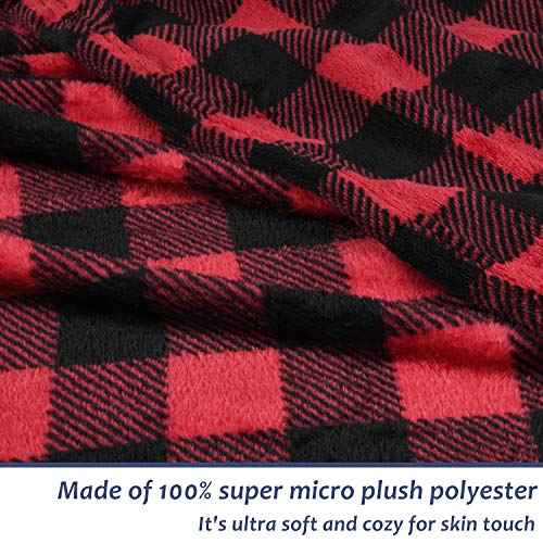 Red Plaid Fleece Wearable Blanket With Sleeves For Women Men, Super Soft Warm Cozy Micro Plush Functional Lightweight Tv Wrap Checkered Throw Blanket With Pocket For Lounge Couch Office #TOP2
