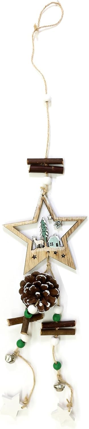 Natural Wooden Christmas Hanging Decorations - Shabby Chic Pinecone Pendants for Rustic Holiday Décor - Set of 6 Festive Ornaments for Tree, Wreaths, and Home Decor