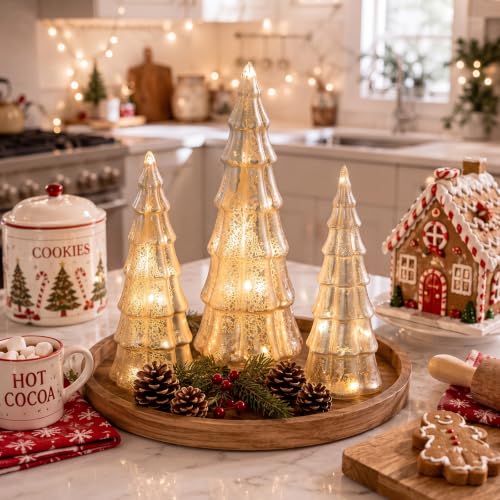 3 Pcs Silver Lighted Mercury Glass Christmas Trees for Table - Image 5