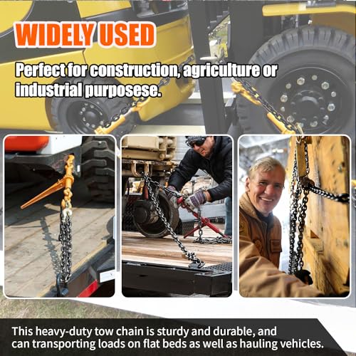 Image of G80 Log Chain 3 /8'' X 15 Feet Transport Chain with Clevis Grab Hooks | Heavy Duty Safety Chain WLL 7,100 lbs for Hauling & Towing
